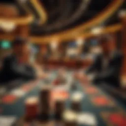 A sophisticated casino gaming table with players engaged in a strategic game.