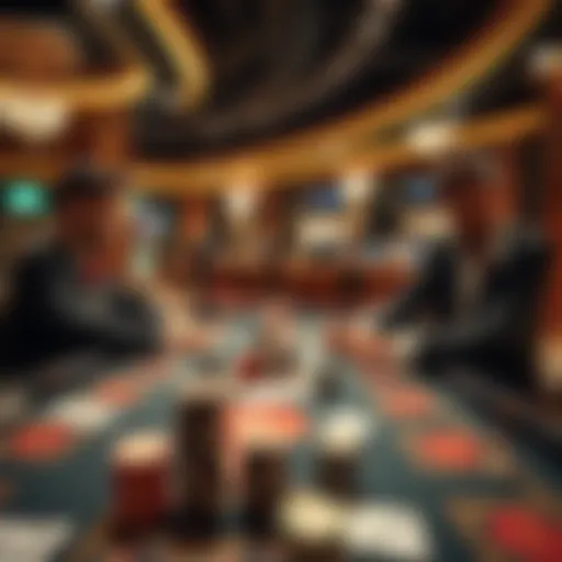 A sophisticated casino gaming table with players engaged in a strategic game.