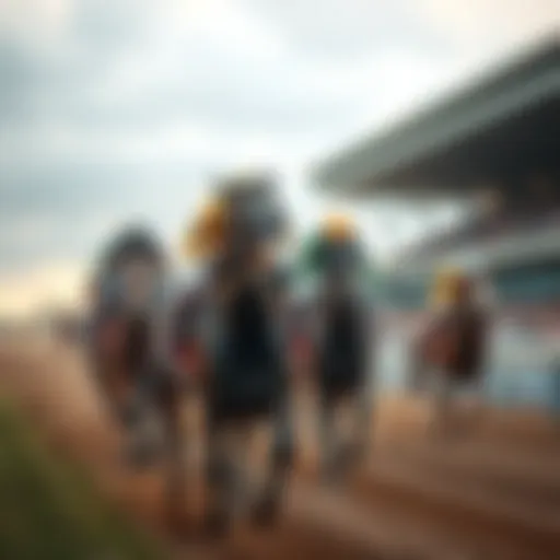 Thoroughbred horse racing action at the track