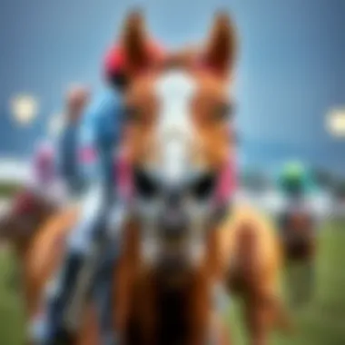 Close-up of a winning horse and jockey after a race